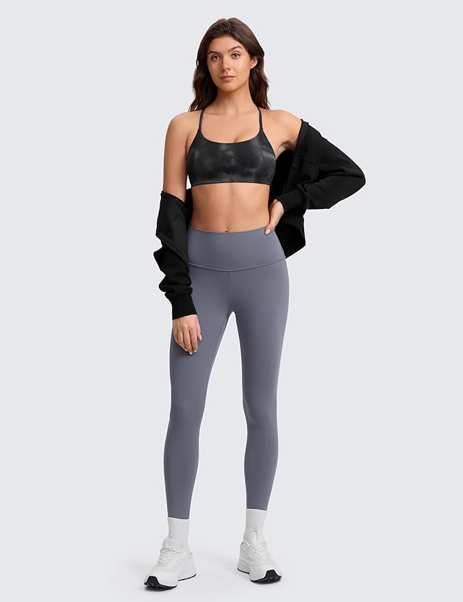 CRZ YOGA Butterlift Double Lined V Back Sports Bras for Women - Scoop Neck Spaghetti Strap Wireless Yoga Top Non Padded