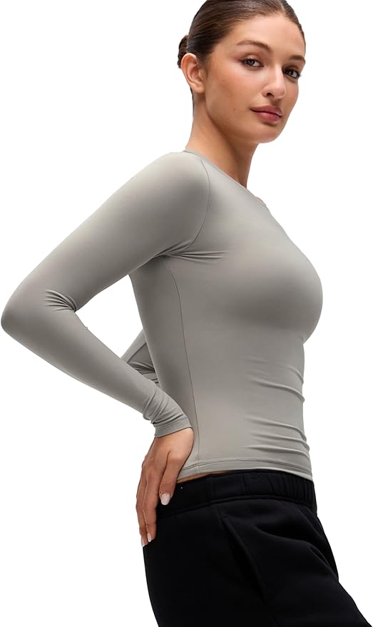 CRZ YOGA Softembrace Crewneck Long Sleeve Shirts for Women - Casual Going Out Tops Soft Basic Fitted Tight Fall T-Shirts