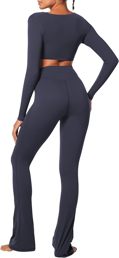 Sunzel Long Sleeve Workout Tops for Women Buttery Soft Deep V Twist Cropped Tops with Compression for Yoga Pilates Gym Outfit