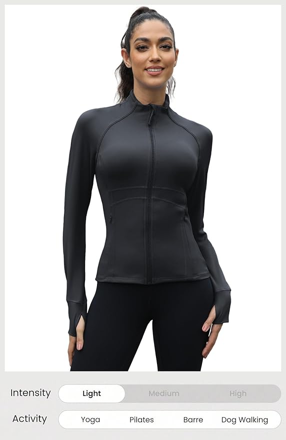 Waitfairy Zip Up Jackets for Women Yoga Gym Top Running Workout Jackets for Woman Track Jacket Women with Thumb Holes