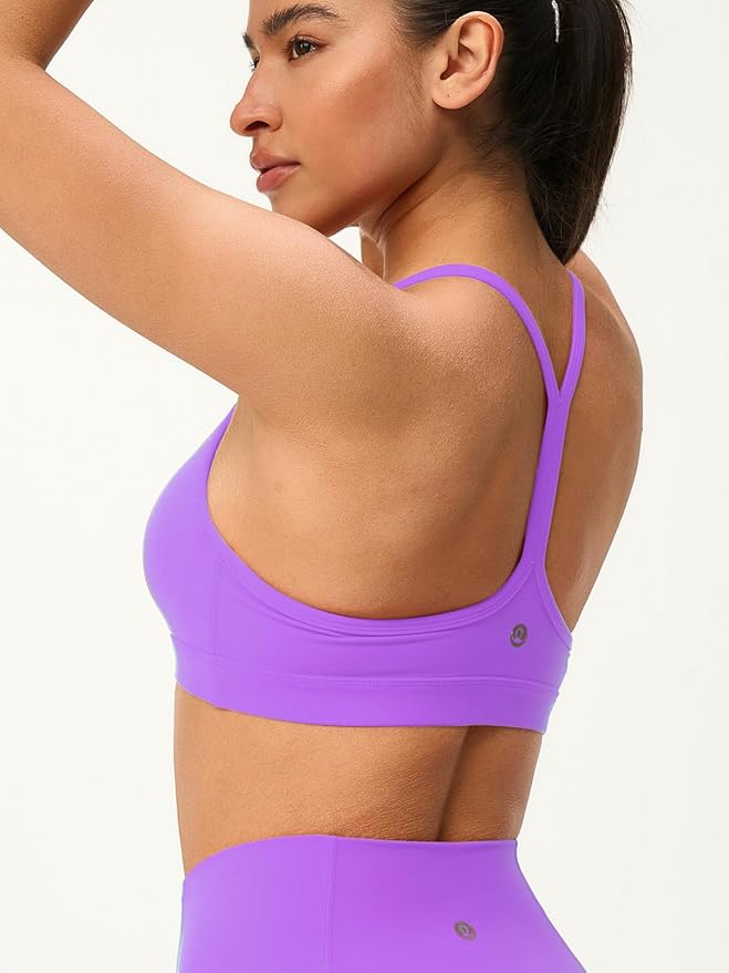 Womens Y Back Padded Sports Bra Strappy U Neck Butter Soft Low Impact Workout Bras Yoga Pilates Walking