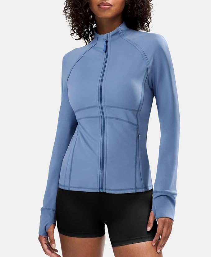 Waitfairy Zip Up Jackets for Women Yoga Gym Top Running Workout Jackets for Woman Track Jacket Women with Thumb Holes