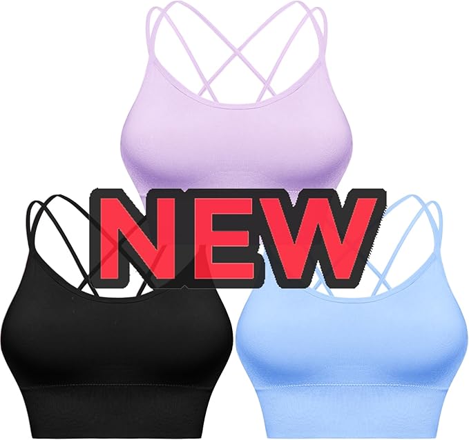 Sykooria 3 Pack Strappy Sports Bra for Women Sexy Crisscross for Yoga Running Athletic Gym Workout Fitness Tank Tops