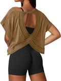 UNIANKIYA Open Back Workout Tops for Women Loose Fit Athletic Crop Tee Short Sleeve Gym Running Yoga Shirt