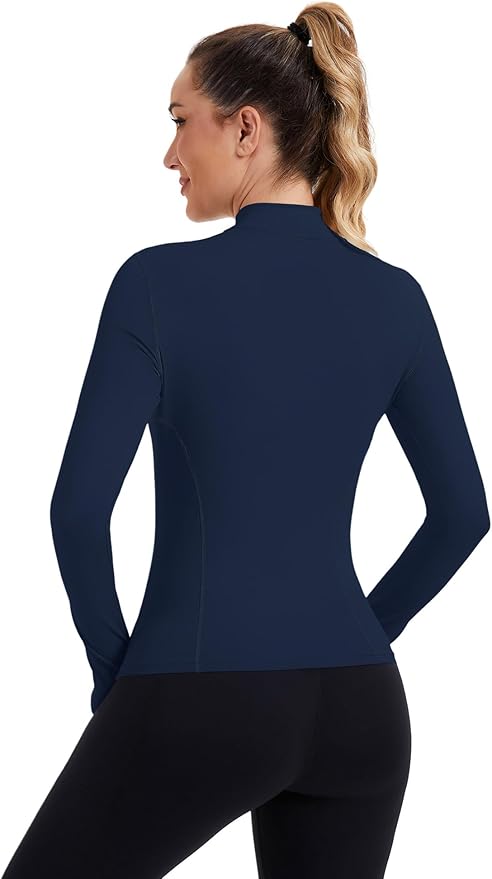 ZHENWEI Womens Workout Tops Long Sleeve Quarter Zip Pullover Quick Dry Golf Shirt Athletic Slim Fit Crop Yoga Gym Tops