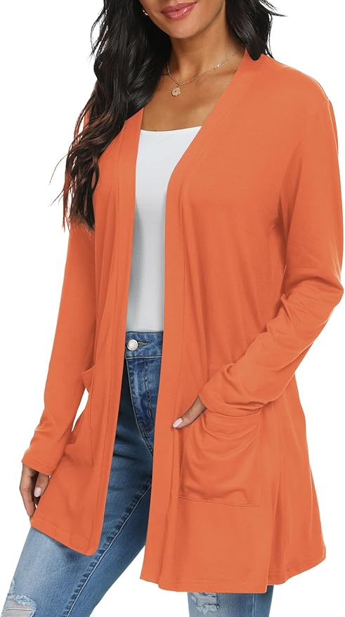 Womens Casual Lightweight with Pocketes Long Sleeve Open Front Cardigan