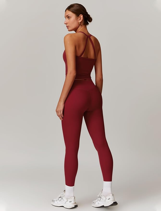 QBGJTD Womens Workout Sets Two Piece Cross Back Tank Top Matching High Waist Leggings Sets Gym Outfits Work Out Clothes