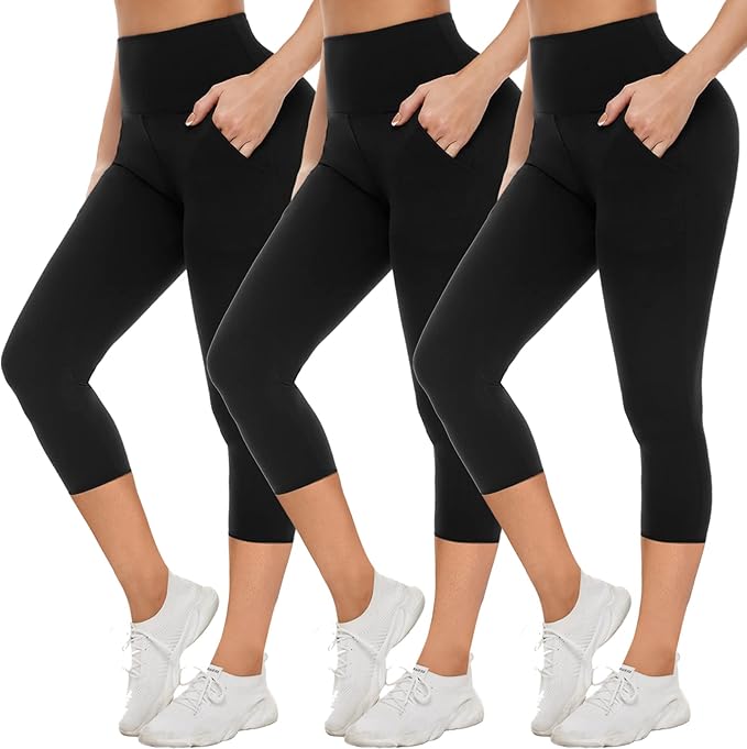 NEW YOUNG 3 Pack Leggings with Pockets for Women,High Waisted Tummy Control Workout Yoga Pants