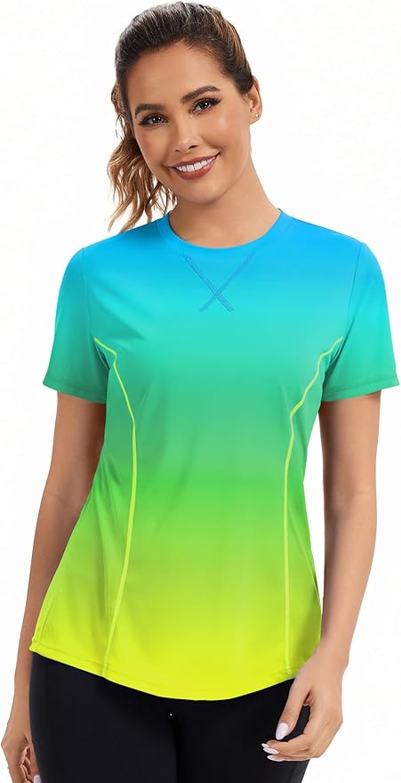 AVOOGUE Women's Short Sleeve Workout Tops Quick Dry Athletic UPF50+ Sun Protection Shirts Gym Hiking Running Yoga Clothes
