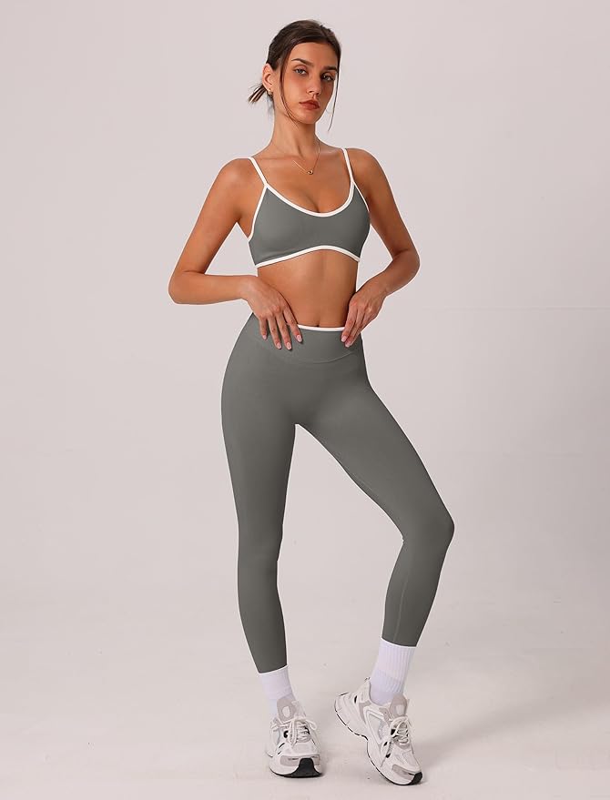 ABOCIW Womens 2 Piece Workout Sets Seamless Color Block Sports Bra Scrunch Butt Lifting High Waist Leggings Gym Set