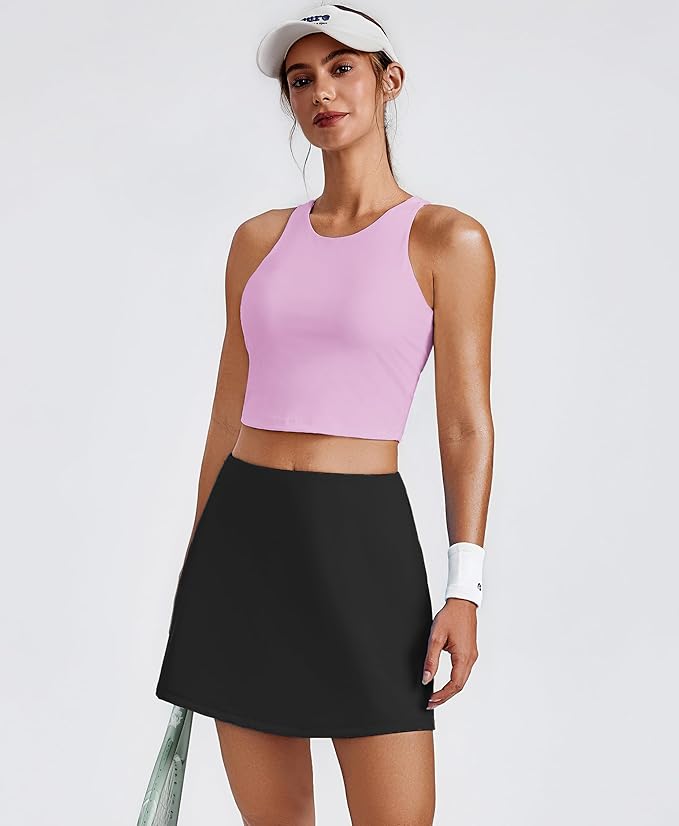 PINSPARK Women Sports Bra High Neck Racerback Workout Crop Tank Top Longline Padded Yoga Tops with Built in Pads