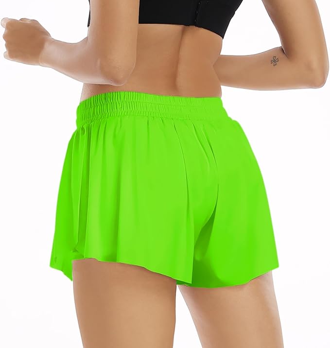 Wsirmet Flowy Shorts for Women Butterfly Shorts 2 in 1 Athletic Workout Gym Biker Running Shorts with Pockets