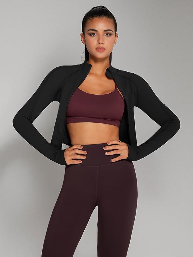 Womens Zip Up Bbl Jacket Lightweight Cropped Athletic Jacket Track Gym Workout Jackets for Running Yoga Hiking