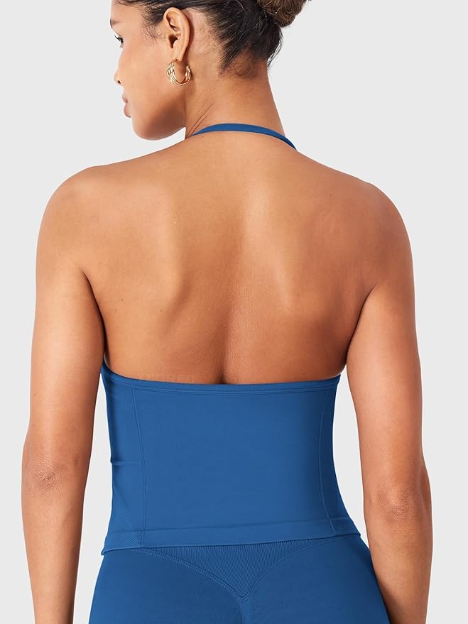 YEOREO SoftHue Impact Longline Strappy Top Women's Halter Workout Tank Tops Backless Gym Longline with Adjustable Strap