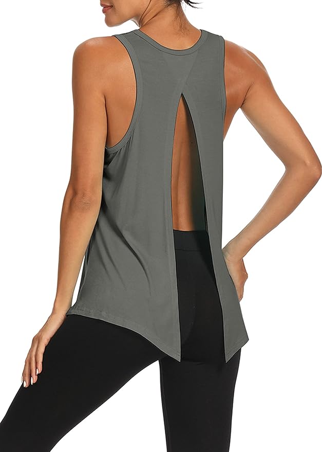 Bestisun Workout Tank Tops Open Back Yoga Exercise Shirts Tie Back Athletic Clothes for Women