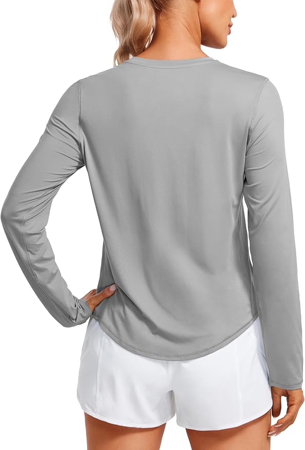 CRZ YOGA Lightweight Workout Long Sleeve Shirts for Women - Gym Running Fall Athletic Training T-Shirts High Neck Tops