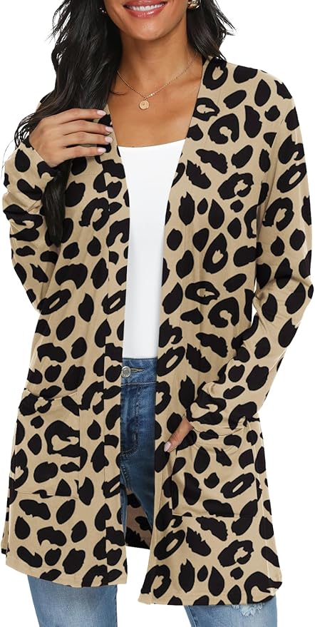 Womens Casual Lightweight with Pocketes Long Sleeve Open Front Cardigan