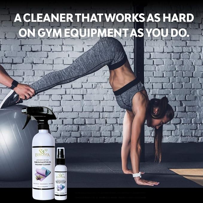 EuroSpa Aromatics Lavender Infused Pure Eucalyptus Oil Yoga Mat Cleaner & Deodorizer - Premium Aromatherapeutic & Relaxing Essential Oil Spray - 16oz