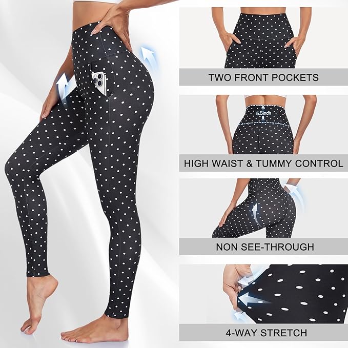 MOREFEEL Leggings with Pockets for Women, High Waisted Tummy Control Workout Hip Lift Yoga Pants Activewear