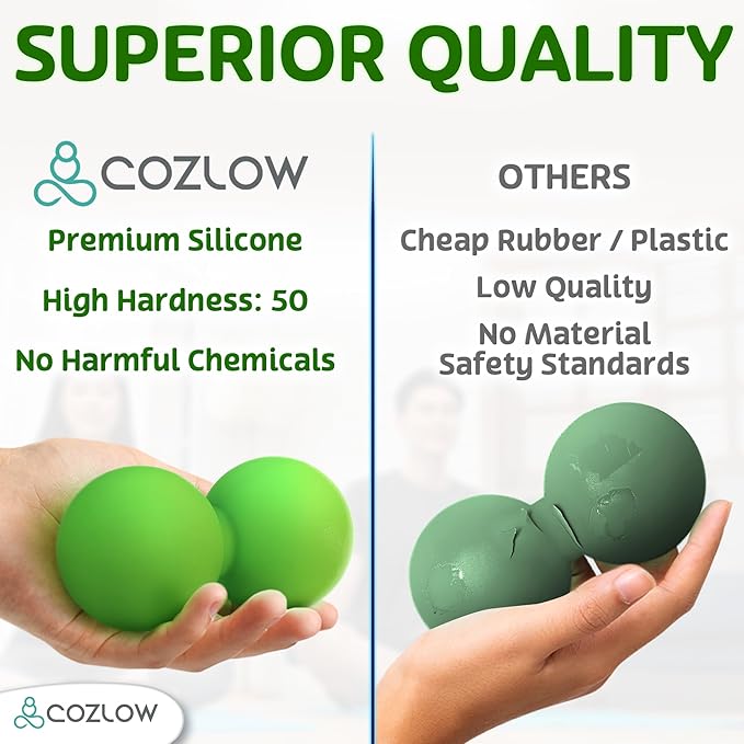 COZLOW Double Lacrosse Silicone Massage Ball - Jade Green - Peanut Trigger Point Roller for Mobility, Deep Tissue Therapy, Myofascial Release - Acupressure Tool for Muscle Pain Relief
