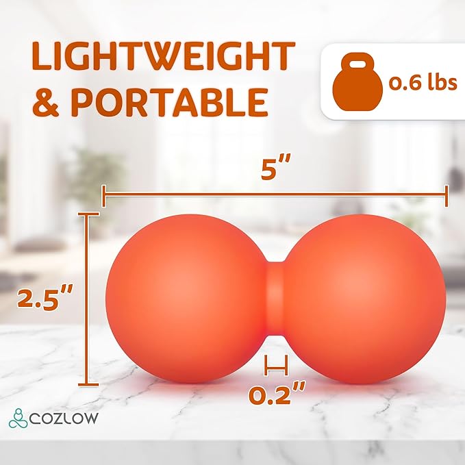 COZLOW Double Lacrosse Silicone Massage Ball - Energizing Orange - Peanut Trigger Point Roller for Mobility, Deep Tissue Therapy, Myofascial Release - Acupressure Tool for Muscle Pain Relief