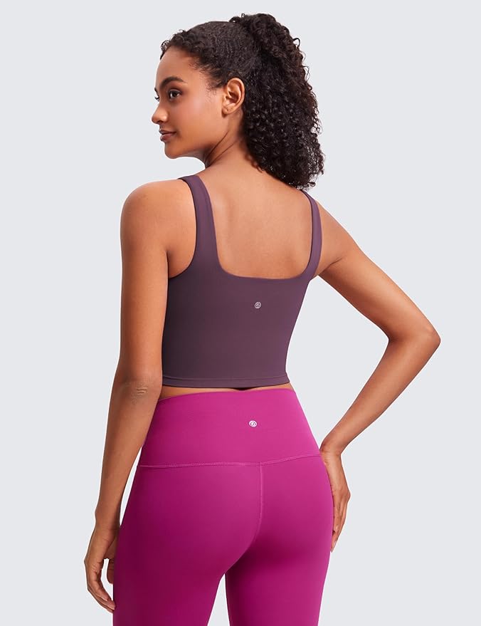 CRZ YOGA Butterluxe Square Neck Crop Tank Tops for Women - Workout Longline Sports Bras Padded Yoga Camisole