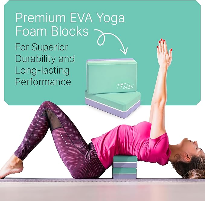 Yoga Blocks 2 Pack with Strap & Guide – Non-Slip EVA Foam Pilates Blocks for Home Workouts, Dance, Ballet, Gymnastics & Stretching Exercise | Ideal Dancer Gifts