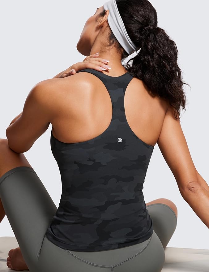 CRZ YOGA Butterluxe Workout Racerback Tank Tops for Women - Padded Athletic Spandex Yoga Shirts with Built in Bra