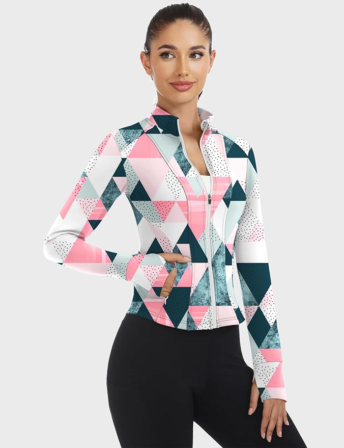 Loovoo Women's Workout Jacket Lightweight Zip Up Athletic Jackets Cropped Slim Fit Running Yoga Tops with Pockets