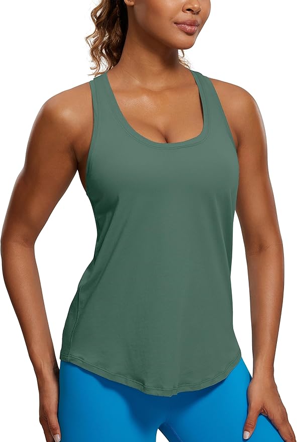 CRZ YOGA Pima Cotton Racerback Tank Tops for Women - Workout Athletic Casual Soft Scoop Neck Sleeveless Shirts