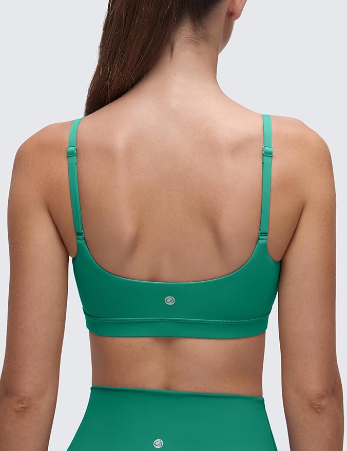 CRZ YOGA Butterluxe Adjustable Spaghetti Strap Sports Bras for Women - Scoop Neck Wireless Padded Yoga Workout Crop Top