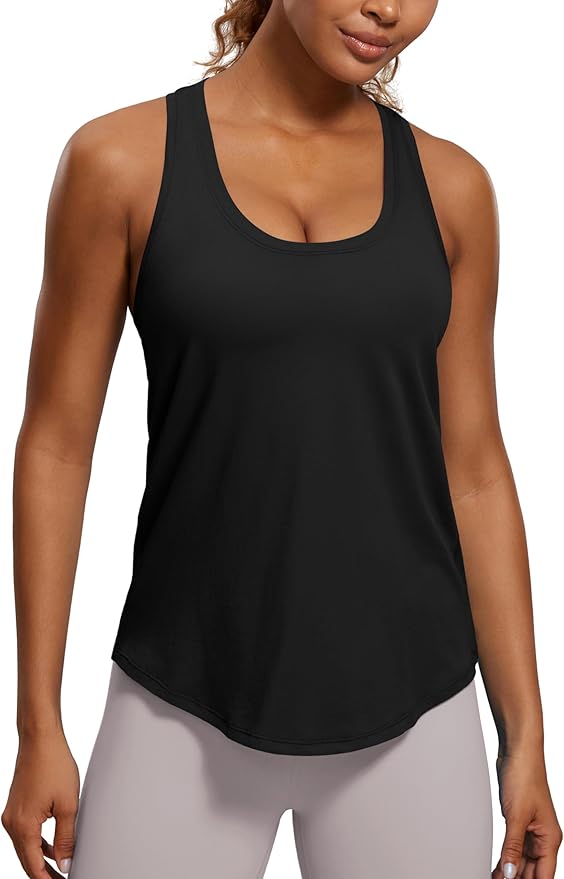 CRZ YOGA Pima Cotton Racerback Tank Tops for Women - Workout Athletic Casual Soft Scoop Neck Sleeveless Shirts