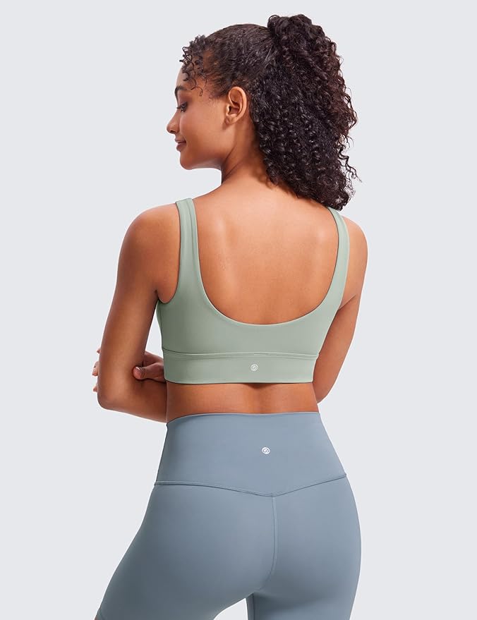 CRZ YOGA Butterluxe U Back Longline Sports Bras for Women - Scoop Neck Padded Yoga Workout Crop Top with Built in Pads