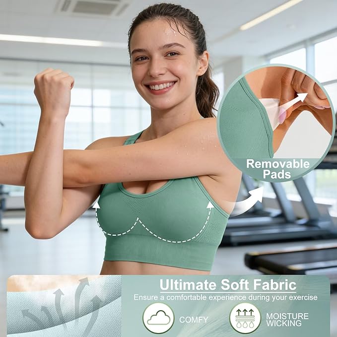 Adjustable Sports Bras for Women: 3 Pack High Support Padded Racerback Sport for Large Bust Workout Running Gym