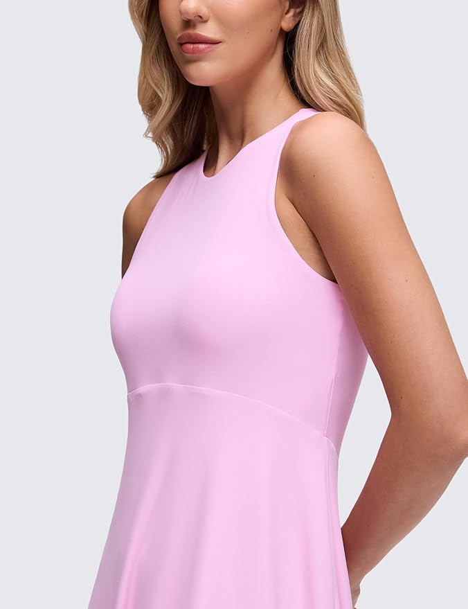 CRZ YOGA Cloudweight Double Layer Midi Dress for Women - Crewneck Flowy Tank Top Sleeveless Outfits for Casual Travel