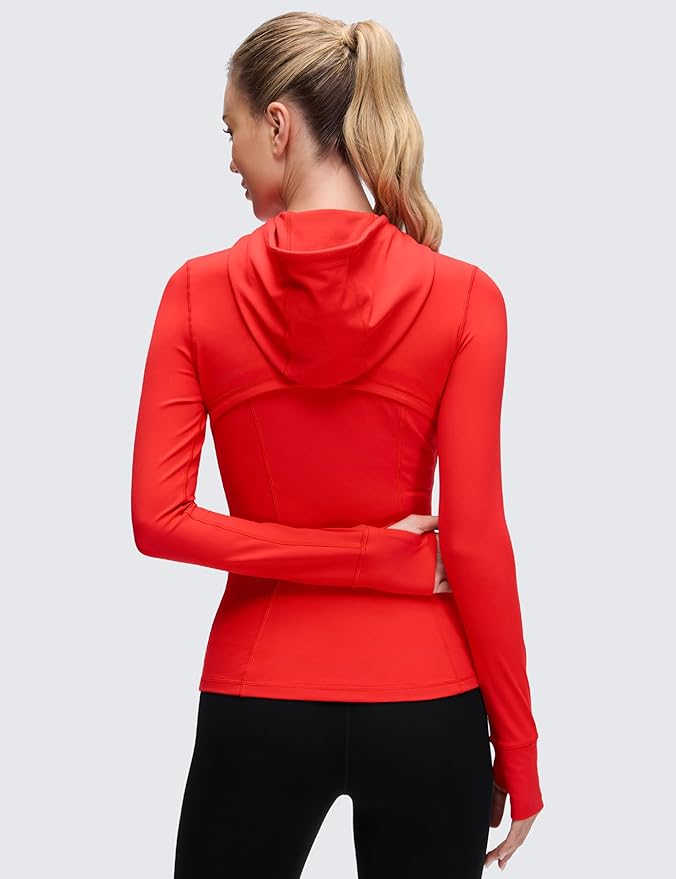CRZ YOGA Butterluxe Hooded Athletic Jackets for Women - Full Zip Track Casual Tops with Thumb Holes Pockets