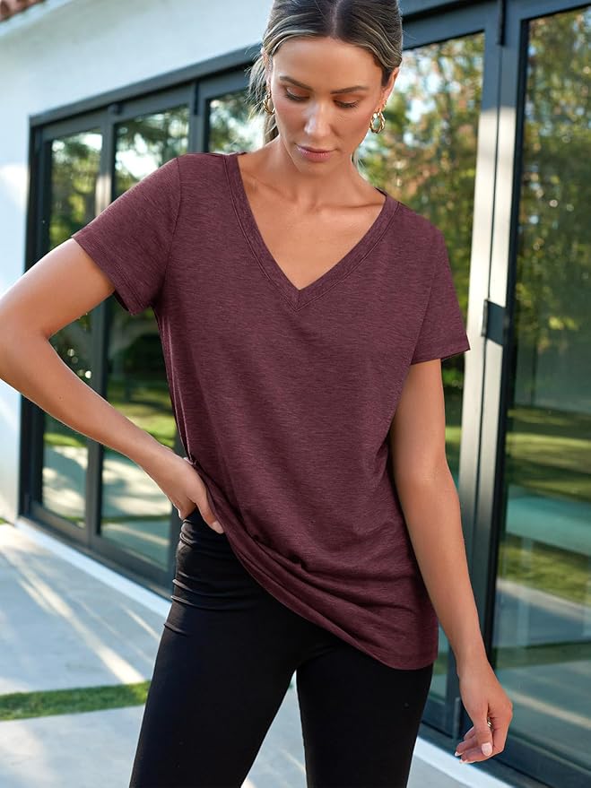 AUTOMET T-Shirts Short Sleeve V Neck Tees Tops for Women Fashion Trendy Lightweight Soft Casual Summer Outfits Clothes 2026