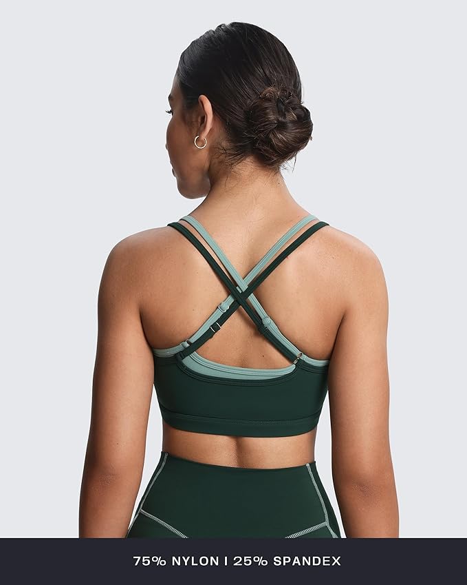 Aoxjox Women's Workout Sports Bras Takes Two Bra High Impact Training Fitness Running Yoga Crop Tank