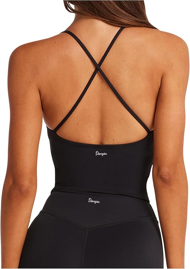Danysu Sculpt Workout Tank Tops Women Backless Longline Sports Bras Strappy Padded Yoga Top