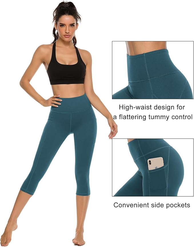 Stelle Women's Capri Yoga Pants with Pockets Essential High Waisted Leggings for Workout