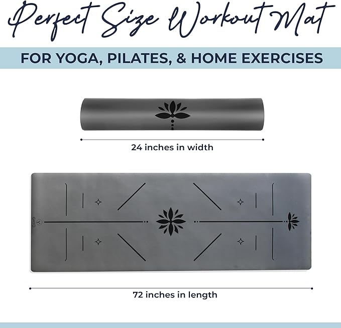 Y O Gayo Eco Balance Yoga Mat with Carry Strap – Superior Grip, Non-Slip, Durable & Lightweight, Sustainable Natural Rubber Mat with Alignment Lines