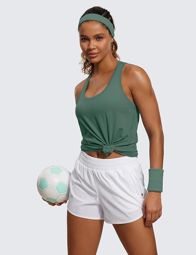 CRZ YOGA Pima Cotton Racerback Tank Tops for Women - Workout Athletic Casual Soft Scoop Neck Sleeveless Shirts