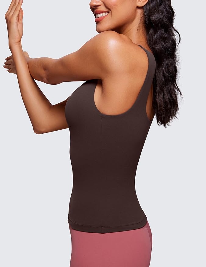 CRZ YOGA Butterluxe U Neck Tank Tops for Women - Padded Athletic Workout Camisole Crop Tops with Built in Bra