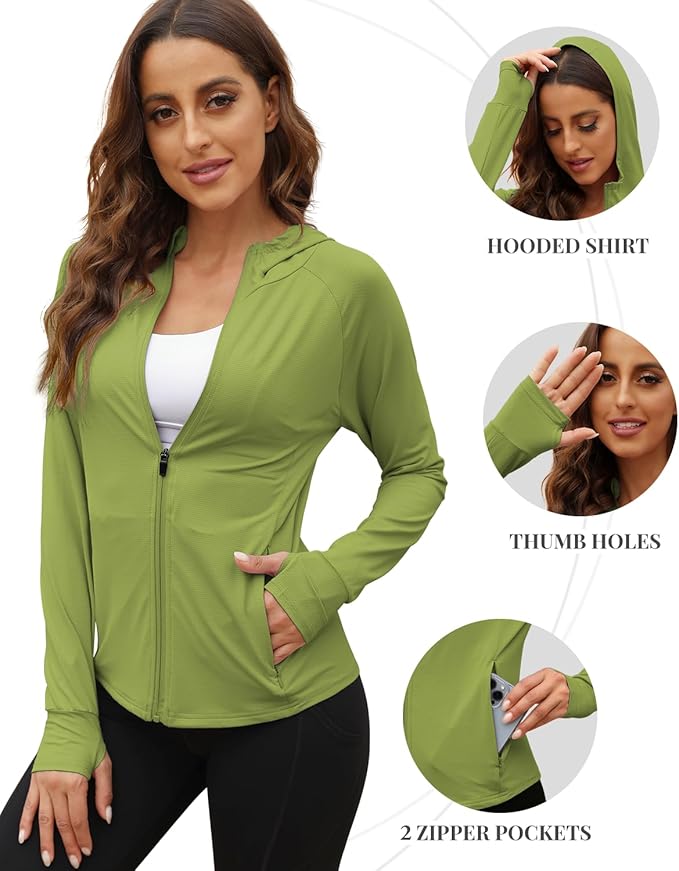 We1Fit Women's UPF 50+ Sun Protection Jacket Hoodie Sun Shirts Hiking Running Athletic Shirt
