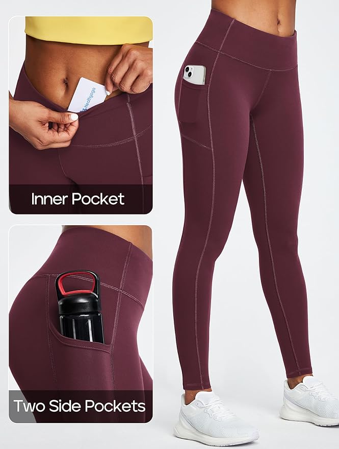Heathyoga Leggings with Pockets for Women Tummy Control High Waisted Yoga Pants with Pockets for Women Workout Leggings
