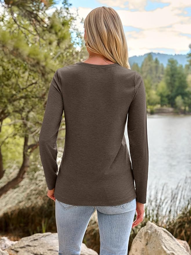 AUTOMET Women‘s Basic Long Sleeve Crewneck, Plus Size Winter & Spring Top, Casual Fall Tee for Teacher & Everyday Outfits
