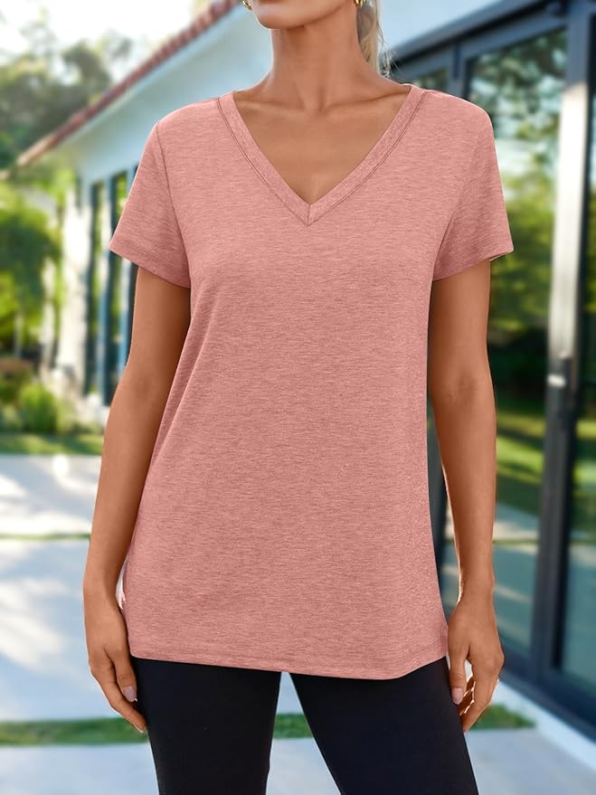 AUTOMET T-Shirts Short Sleeve V Neck Tees Tops for Women Fashion Trendy Lightweight Soft Casual Summer Outfits Clothes 2026