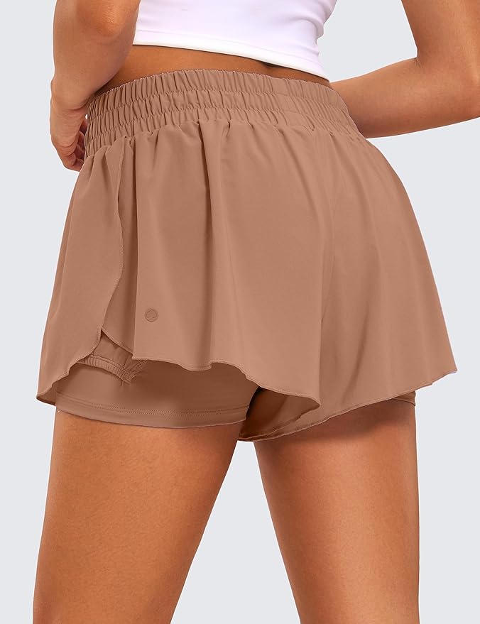 CRZ YOGA 2 in 1 Split Flowy Running Shorts for Women 3" - High Waisted Quick Dry Skirts for Tennis Workout Athletic Lounge