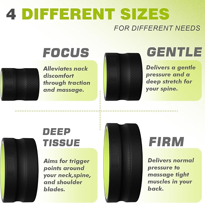 Back Roller Wheel - 4 Pack Yoga Foam Roller for Physical Therapy & Back Stretcher, Deep Tissue Massage for Pain Relief & Stretching | Green.
