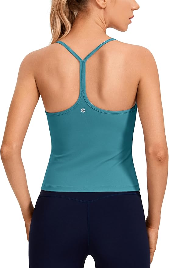 CRZ YOGA Butterluxe Racerback Tank Tops for Women - Scoop Neck Spaghetti Strap Padded Workout Camisole with Built in Bra